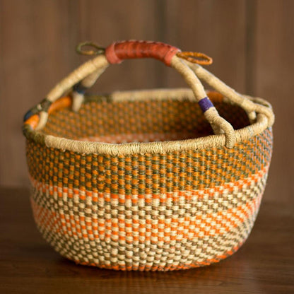 Plow & Hearth Home Accents Indoor Living Ghanaian Variant Striped Bolga Market Basket