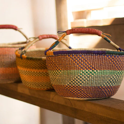 Plow & Hearth Home Accents Indoor Living Ghanaian Variant Striped Bolga Market Basket