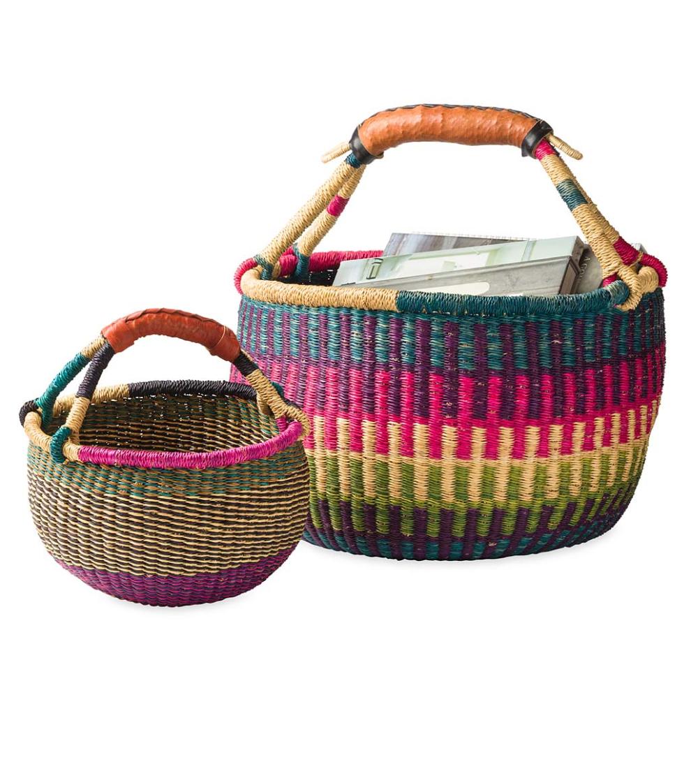 Plow & Hearth Home Accents Indoor Living Ghanaian Variant Striped Bolga Market Basket