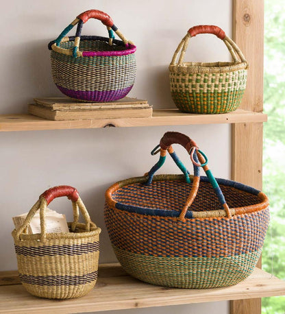 Plow & Hearth Home Accents Indoor Living Ghanaian Variant Striped Bolga Market Basket