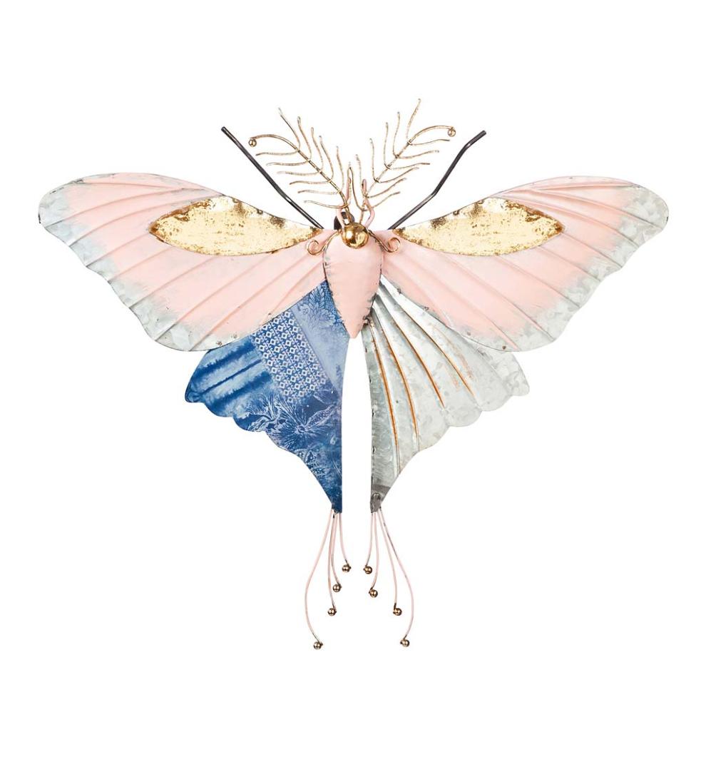 Plow & Hearth Home Accents Indoor Living Giant Metal Moth Wall Art - Pink