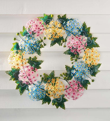 Plow & Hearth Home Accents Indoor Living Handmade Metal Floral Wreath In Spring Pastel Colors