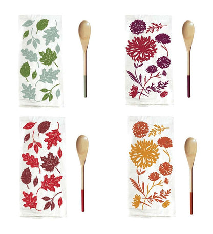 Plow & Hearth Home Accents Indoor Living Harvest Flour Sack Towel And Wooden Spoon Gift Sets, Set Of 4