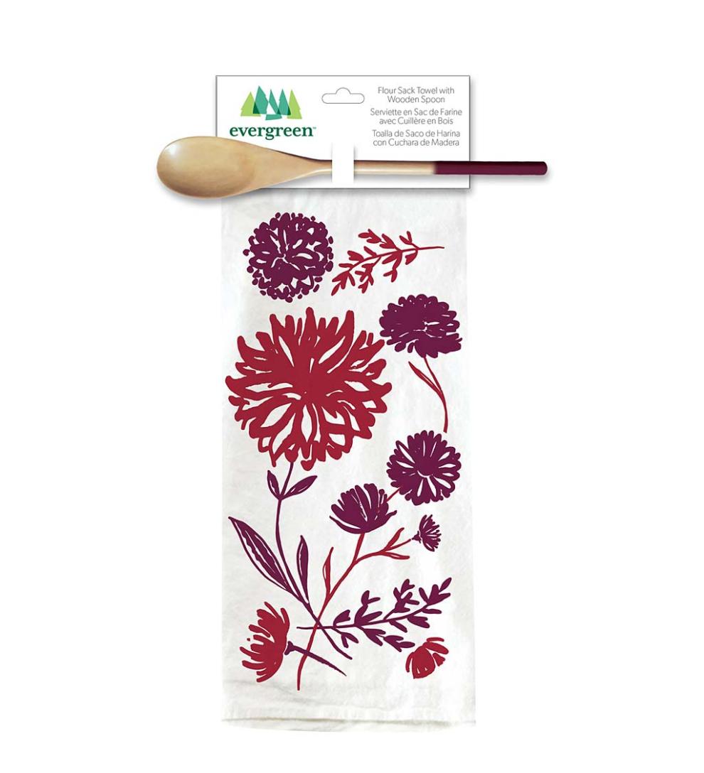 Plow & Hearth Home Accents Indoor Living Harvest Flour Sack Towel And Wooden Spoon Gift Sets, Set Of 4