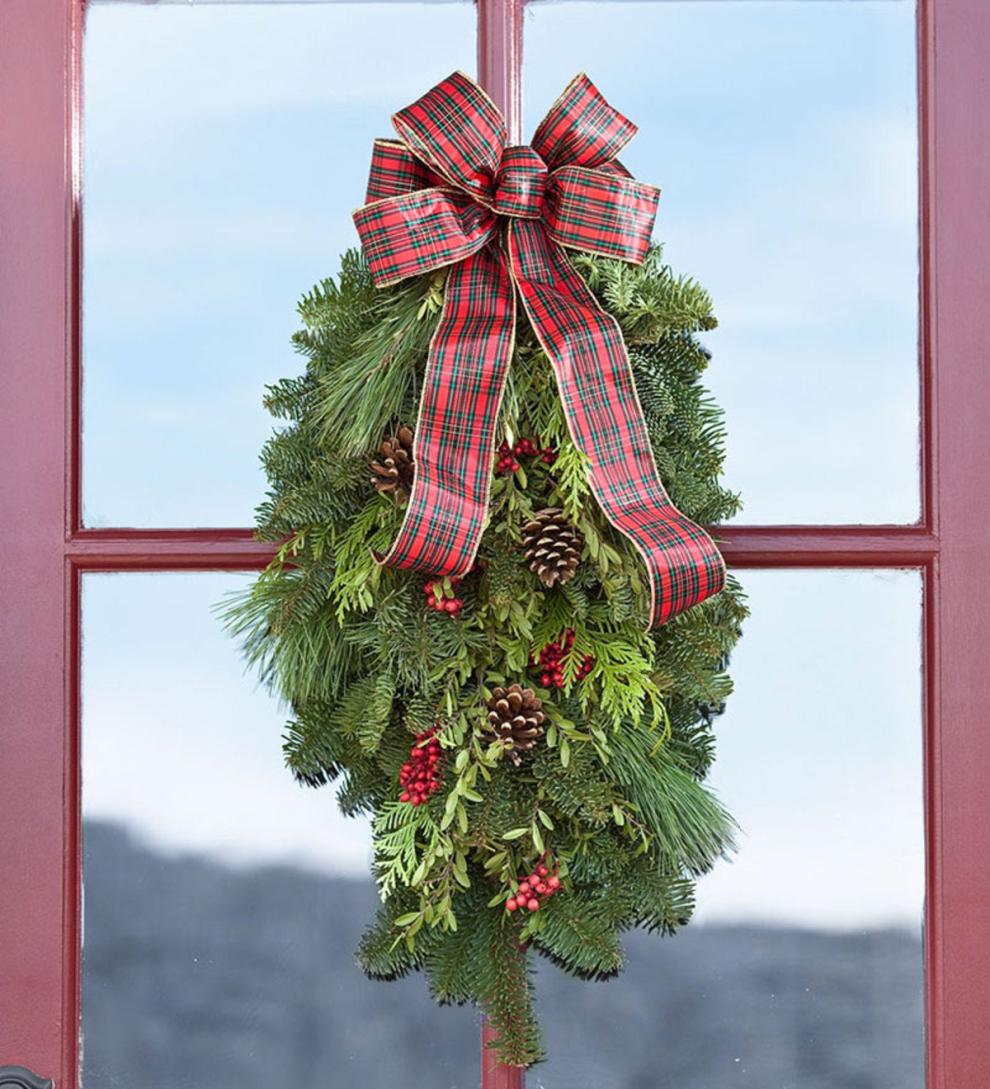 Plow & Hearth Home Accents Indoor Living Holiday Woodland Evergreens Door Swag With Bow