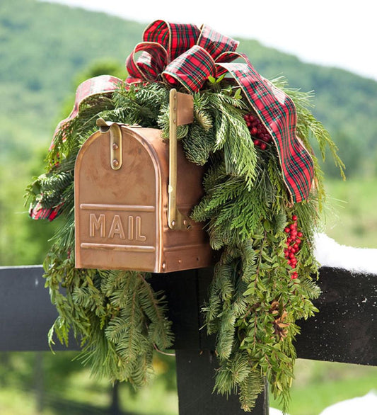 Plow & Hearth Home Accents Indoor Living Holiday Woodland Evergreens Mailbox Swag With Bow