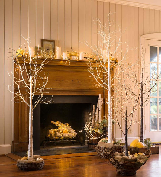 Plow & Hearth Home Accents Indoor Living Indoor/Outdoor Birch Tree With Micro Lights