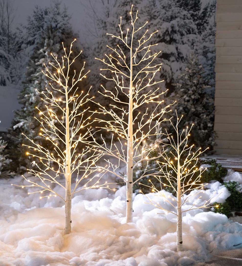 Plow & Hearth Home Accents Indoor Living Indoor/Outdoor Birch Tree With Warm White And Multicolor Lights