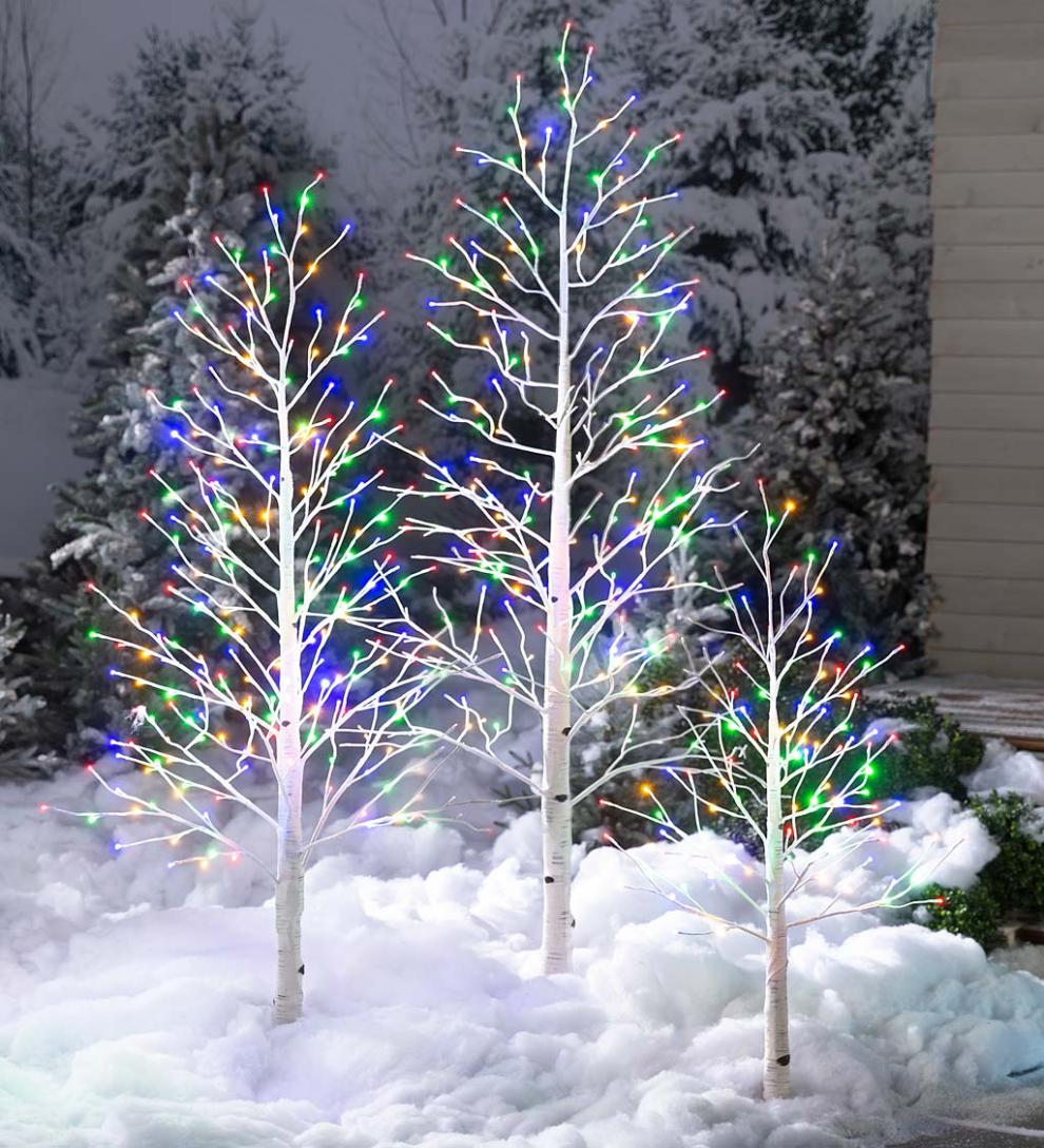Plow & Hearth Home Accents Indoor Living Indoor/Outdoor Birch Tree With Warm White And Multicolor Lights