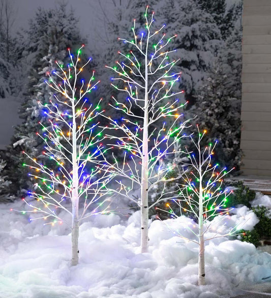 Plow & Hearth Home Accents Indoor Living Indoor/Outdoor Birch Tree With Warm White And Multicolor Lights