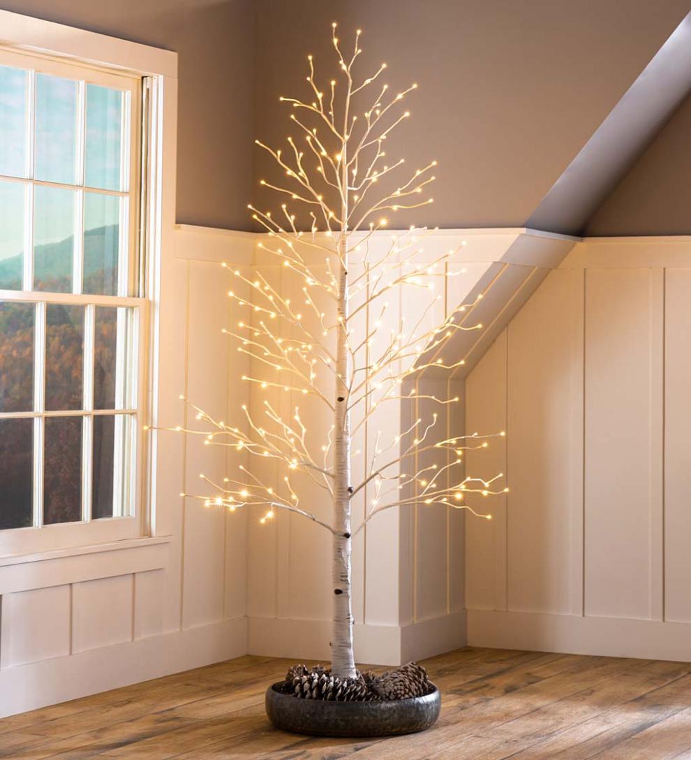 Plow & Hearth Home Accents Indoor Living Indoor/Outdoor Birch Tree With Warm White And Multicolor Lights