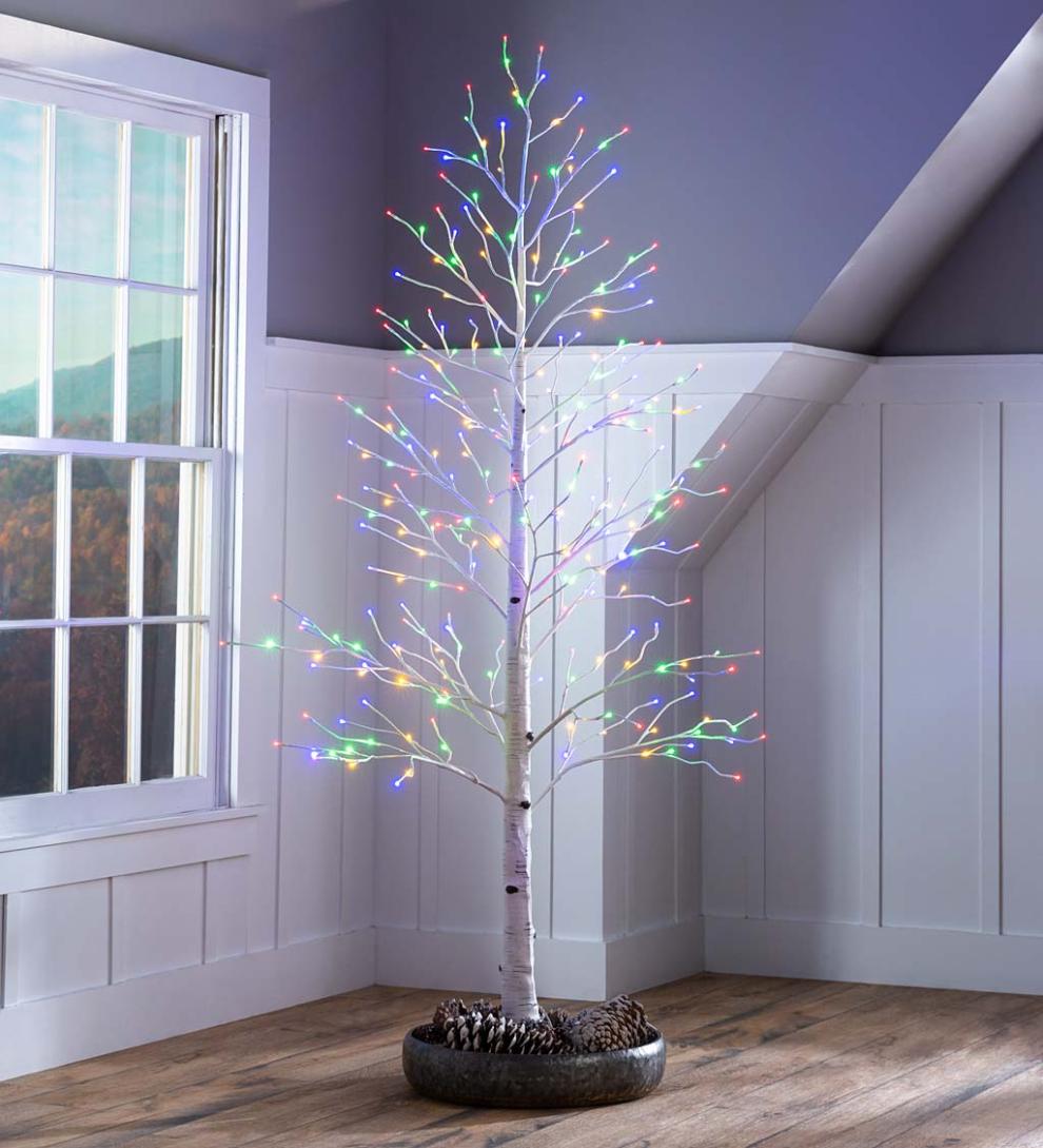 Plow & Hearth Home Accents Indoor Living Indoor/Outdoor Birch Tree With Warm White And Multicolor Lights