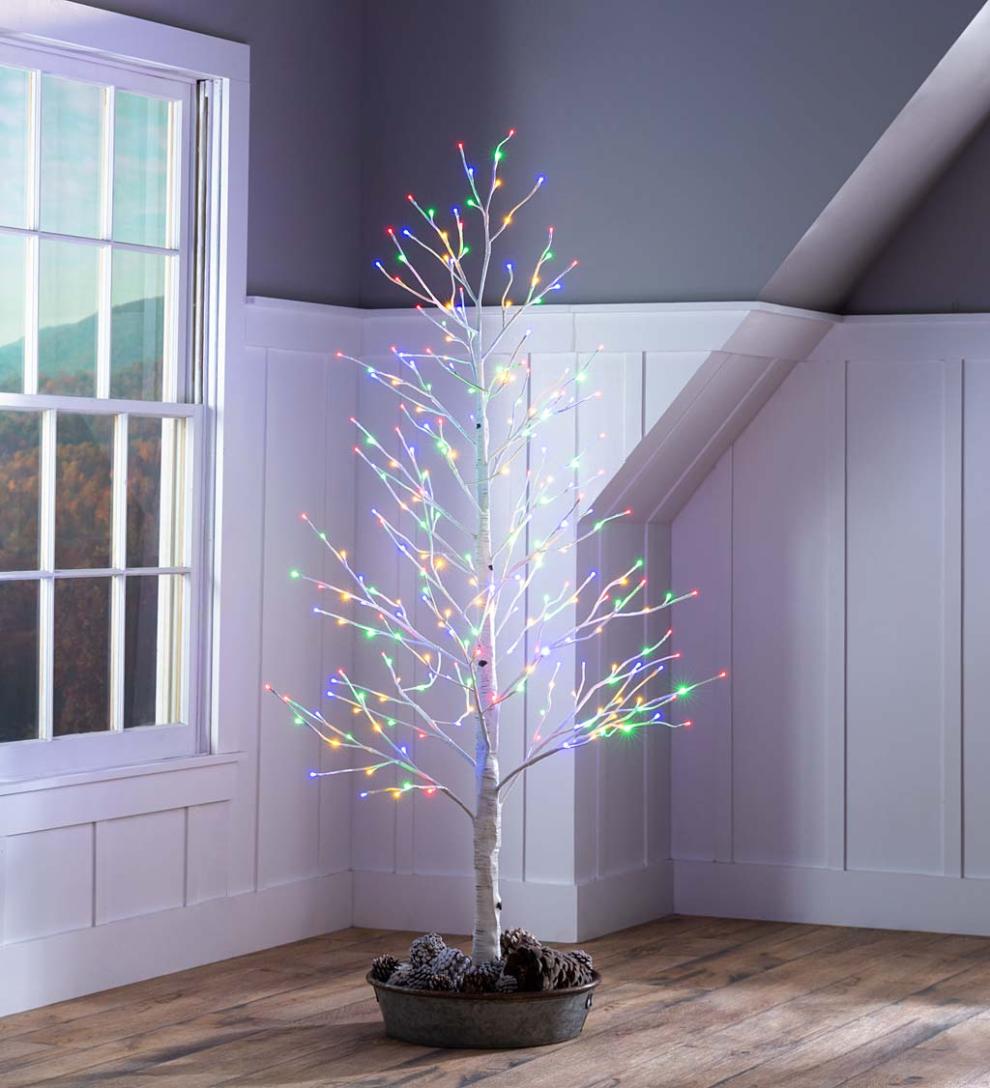 Plow & Hearth Home Accents Indoor Living Indoor/Outdoor Birch Tree With Warm White And Multicolor Lights