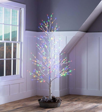 Plow & Hearth Home Accents Indoor Living Indoor/Outdoor Birch Tree With Warm White And Multicolor Lights