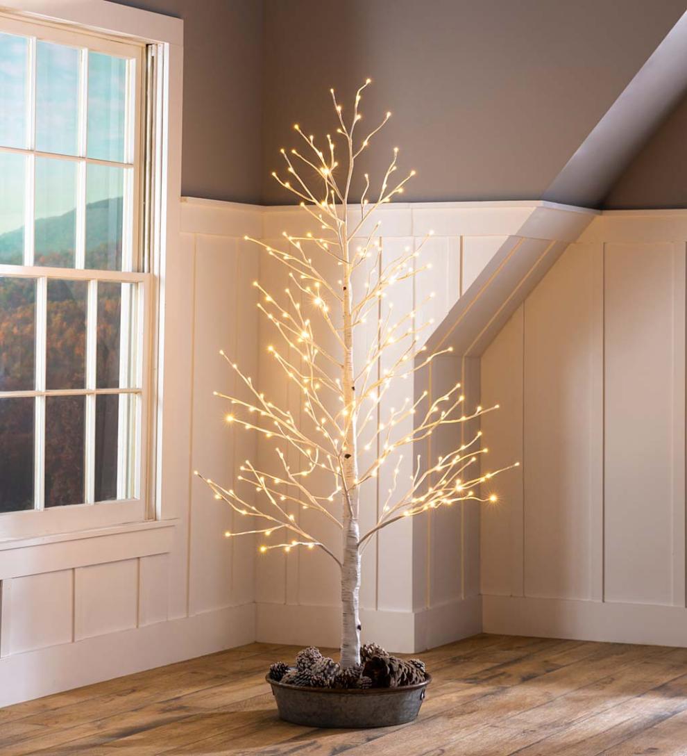 Plow & Hearth Home Accents Indoor Living Indoor/Outdoor Birch Tree With Warm White And Multicolor Lights