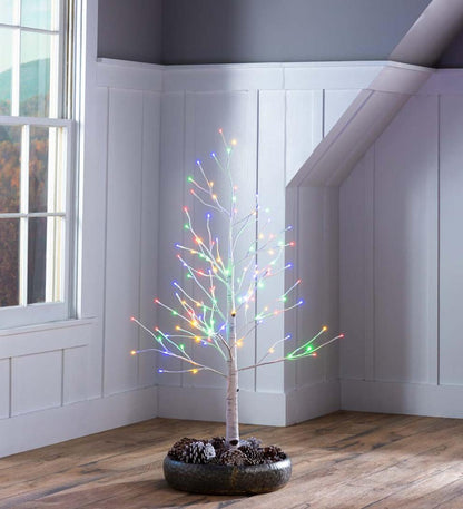 Plow & Hearth Home Accents Indoor Living Indoor/Outdoor Birch Tree With Warm White And Multicolor Lights