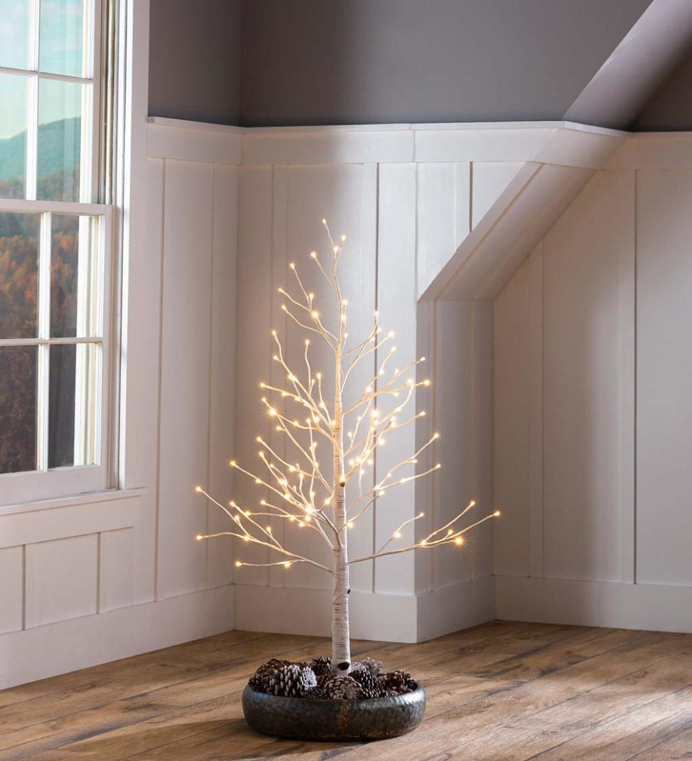 Plow & Hearth Home Accents Indoor Living Indoor/Outdoor Birch Tree With Warm White And Multicolor Lights