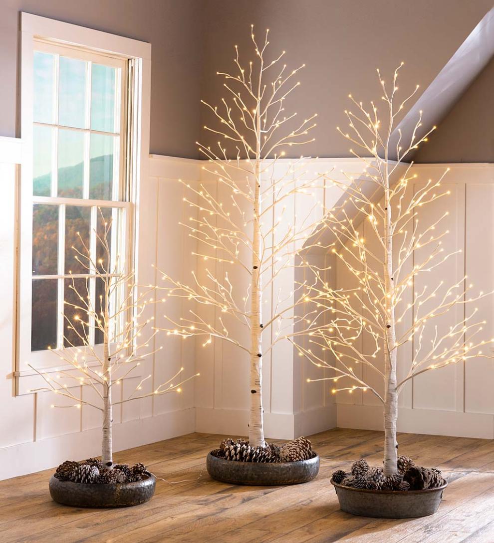 Plow & Hearth Home Accents Indoor Living Indoor/Outdoor Birch Tree With Warm White And Multicolor Lights