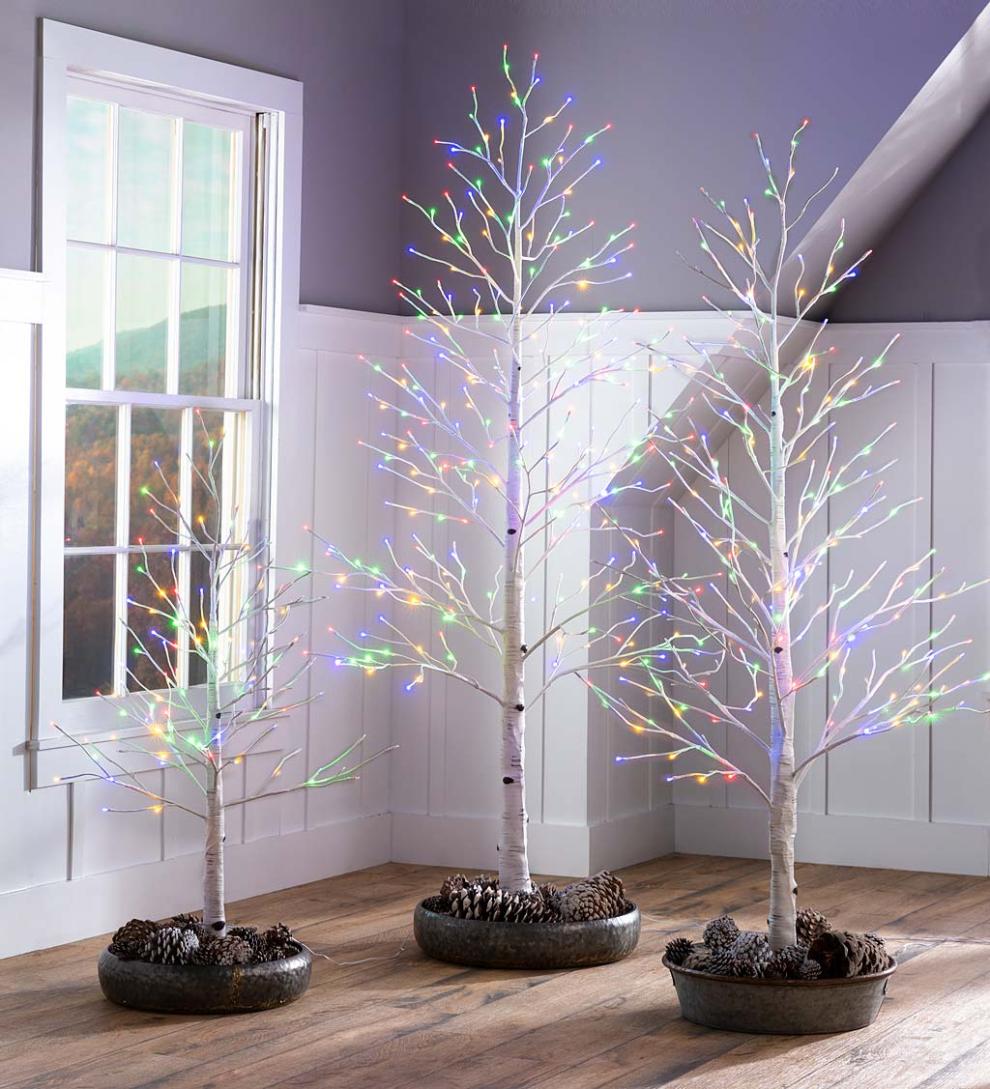 Plow & Hearth Home Accents Indoor Living Indoor/Outdoor Birch Tree With Warm White And Multicolor Lights