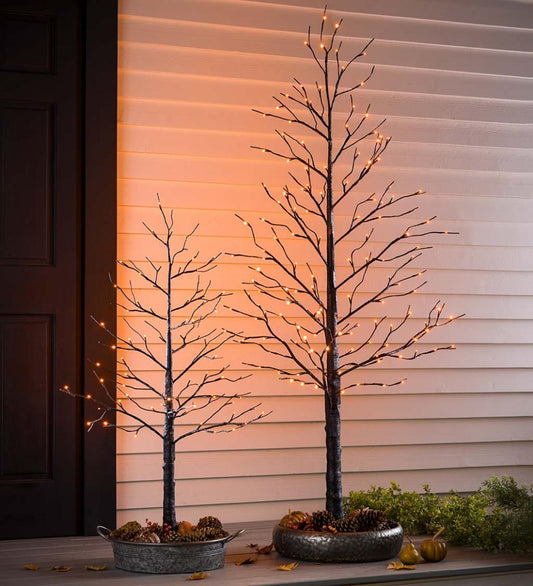 Plow & Hearth Home Accents Indoor Living Indoor/Outdoor Electric Lighted Halloween Black Tree With Orange Leds