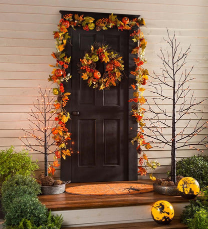 Plow & Hearth Home Accents Indoor Living Indoor/Outdoor Electric Lighted Halloween Black Tree With Orange Leds