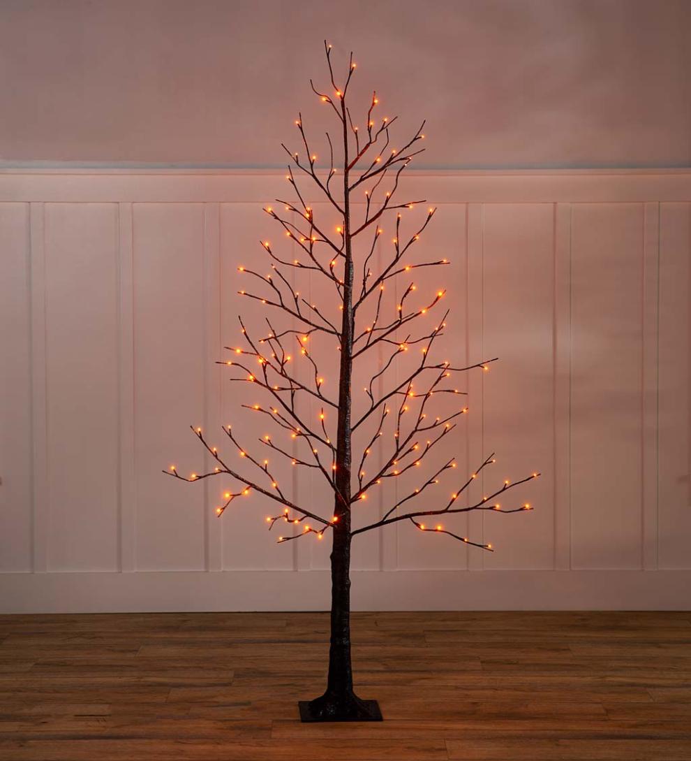 Plow & Hearth Home Accents Indoor Living Indoor/Outdoor Electric Lighted Halloween Black Tree With Orange Leds