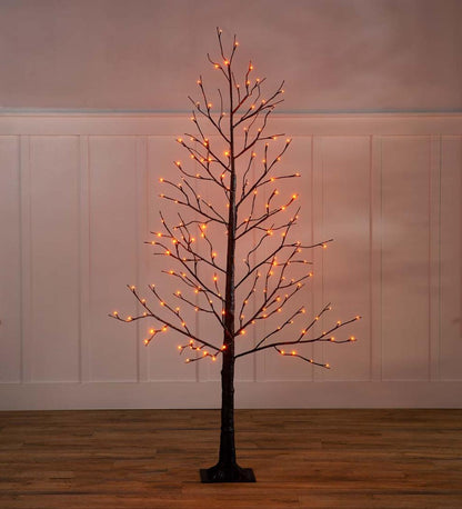 Plow & Hearth Home Accents Indoor Living Indoor/Outdoor Electric Lighted Halloween Black Tree With Orange Leds