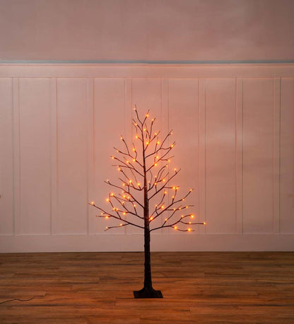 Plow & Hearth Home Accents Indoor Living Indoor/Outdoor Electric Lighted Halloween Black Tree With Orange Leds