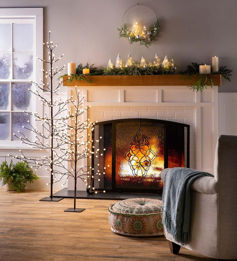 Plow & Hearth Home Accents Indoor Living Indoor/Outdoor Electric Lighted Mini Globe Trees