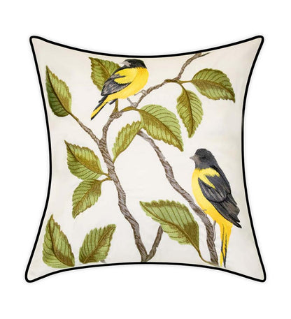 Plow & Hearth Home Accents Indoor Living Indoor/Outdoor Embroidered Birds Throw Pillow - Yellow