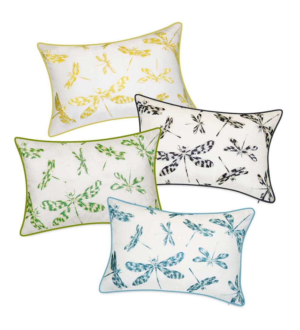 Plow & Hearth Home Accents Indoor Living Indoor/Outdoor Embroidered Dragonfly Lumbar Pillow - Black