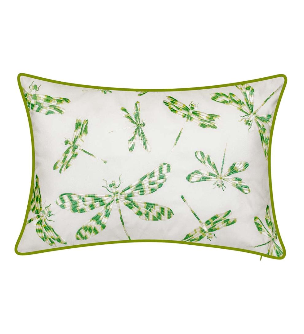 Plow & Hearth Home Accents Indoor Living Indoor/Outdoor Embroidered Dragonfly Lumbar Pillow - Black