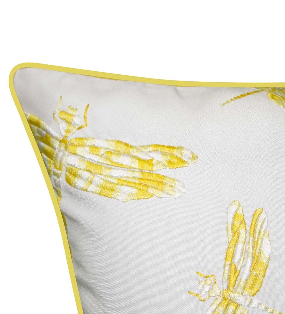 Plow & Hearth Home Accents Indoor Living Indoor/Outdoor Embroidered Dragonfly Lumbar Pillow - Black