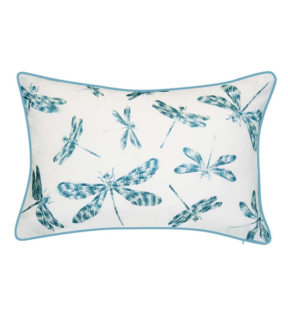 Plow & Hearth Home Accents Indoor Living Indoor/Outdoor Embroidered Dragonfly Lumbar Pillow - Black