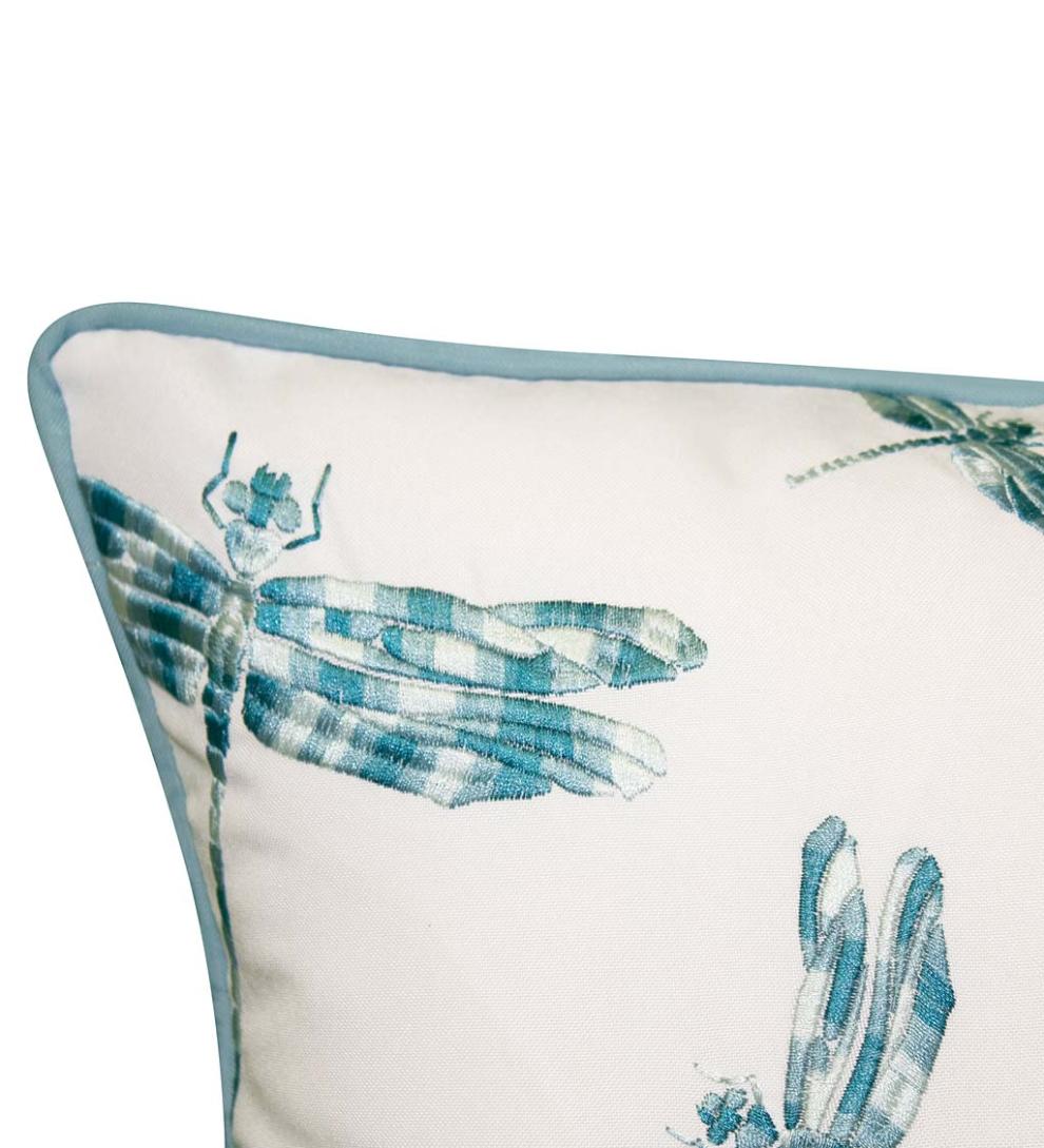 Plow & Hearth Home Accents Indoor Living Indoor/Outdoor Embroidered Dragonfly Lumbar Pillow - Black