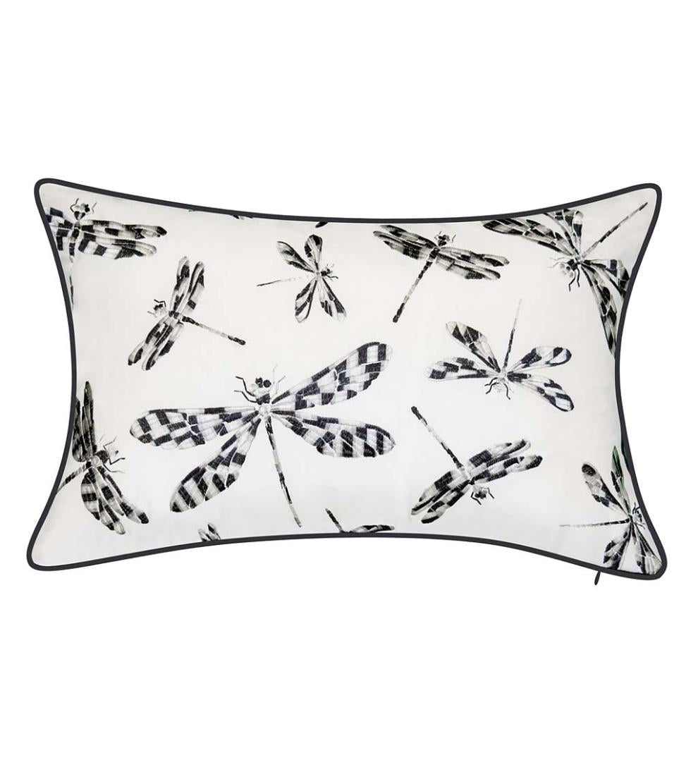 Plow & Hearth Home Accents Indoor Living Indoor/Outdoor Embroidered Dragonfly Lumbar Pillow - Black
