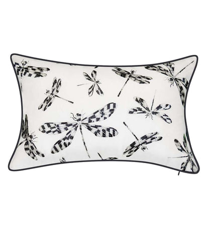 Plow & Hearth Home Accents Indoor Living Indoor/Outdoor Embroidered Dragonfly Lumbar Pillow - Black