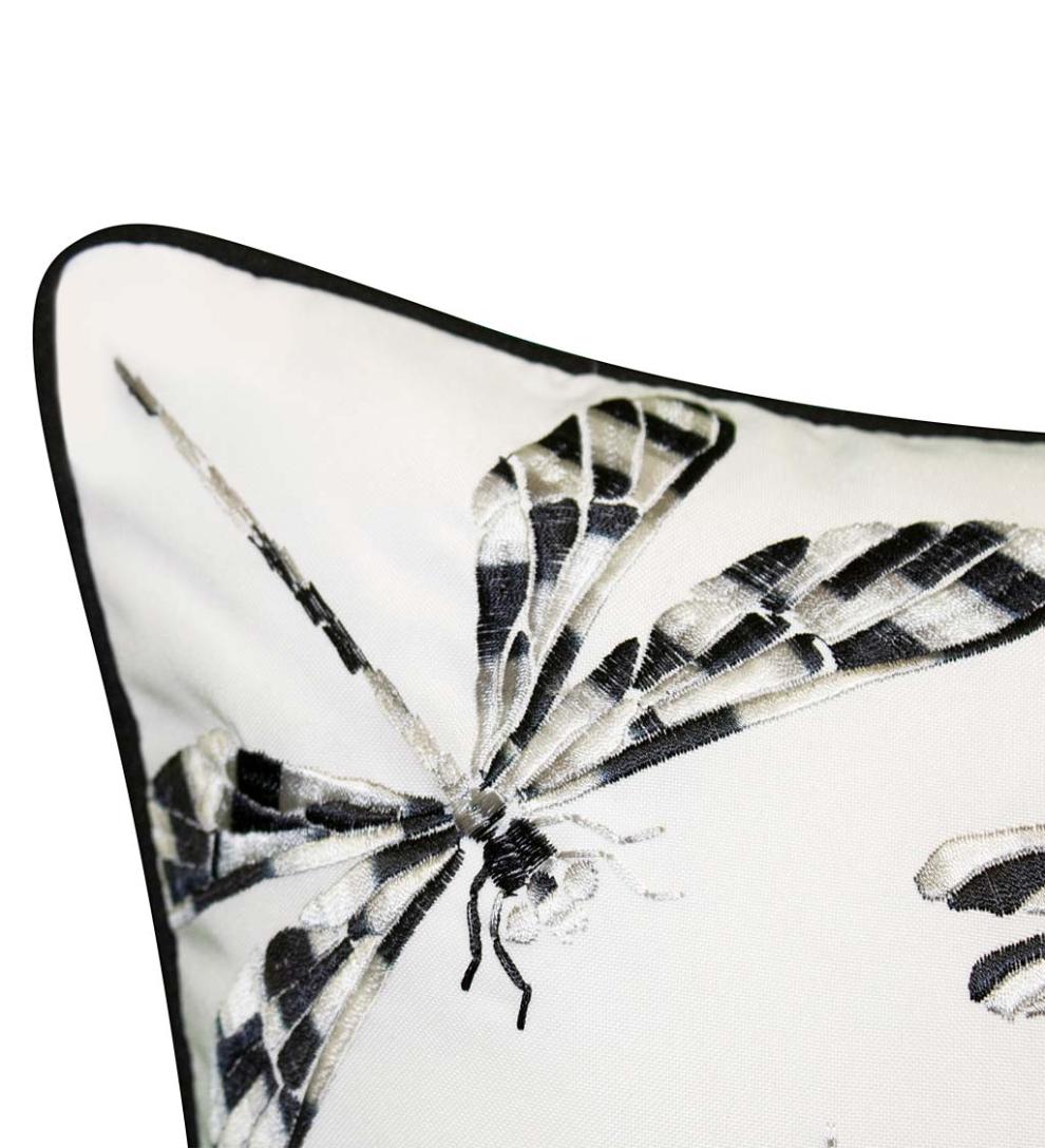Plow & Hearth Home Accents Indoor Living Indoor/Outdoor Embroidered Dragonfly Lumbar Pillow - Black