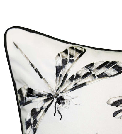 Plow & Hearth Home Accents Indoor Living Indoor/Outdoor Embroidered Dragonfly Lumbar Pillow - Black