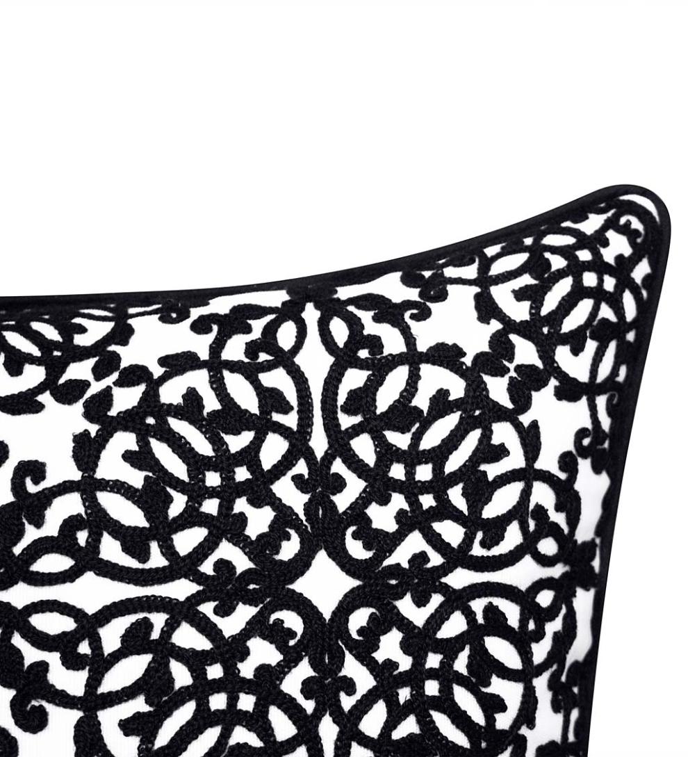 Plow & Hearth Home Accents Indoor Living Indoor/Outdoor Embroidered Lacework Throw Pillow - Black
