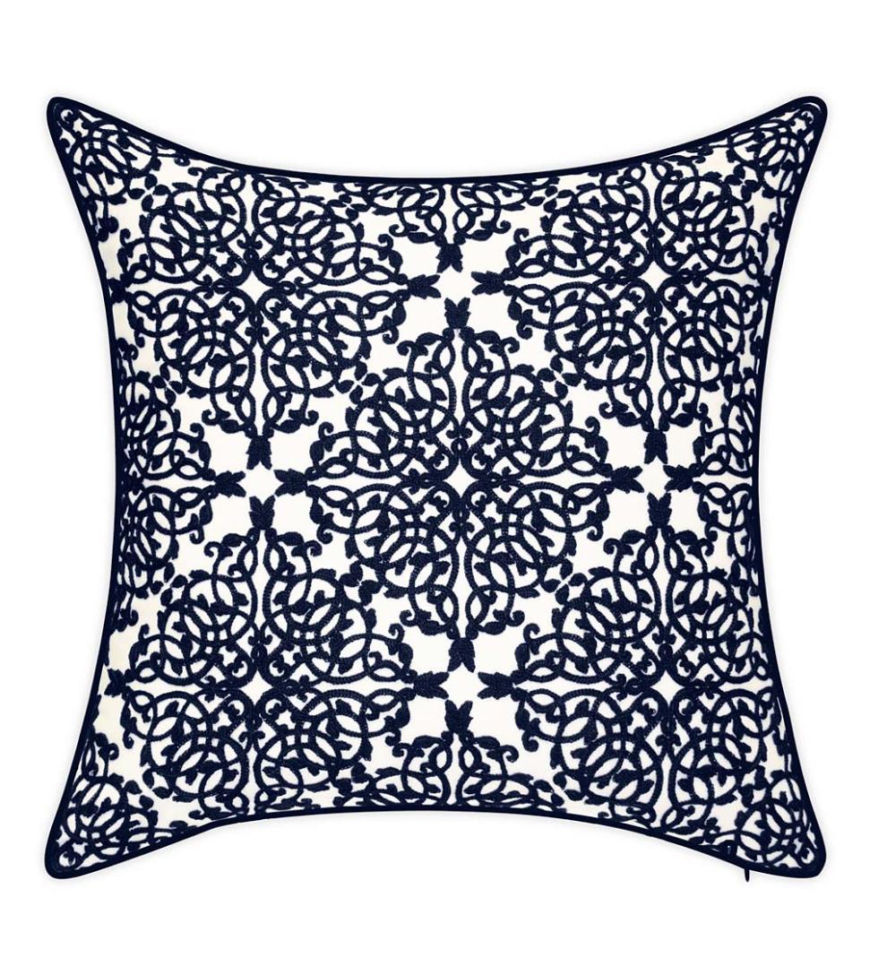 Plow & Hearth Home Accents Indoor Living Indoor/Outdoor Embroidered Lacework Throw Pillow - Black