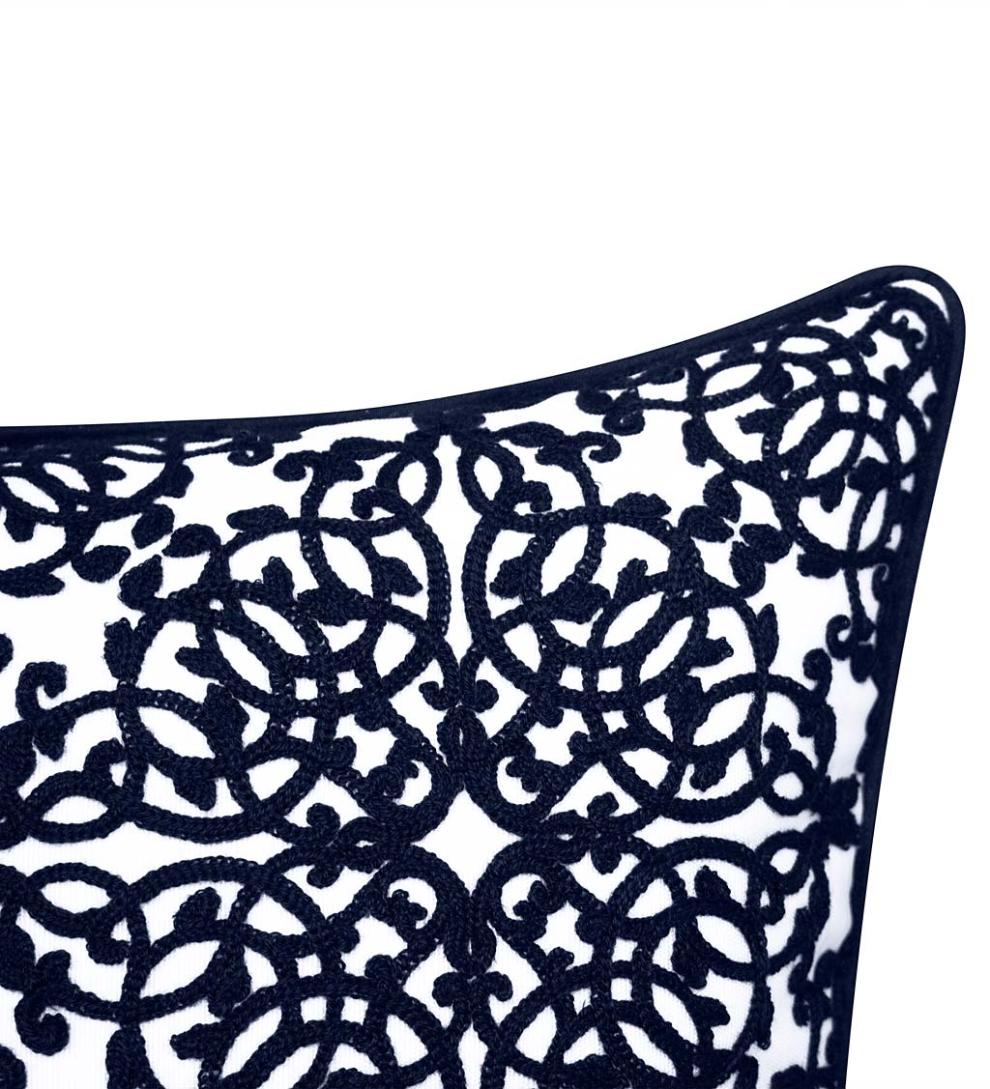 Plow & Hearth Home Accents Indoor Living Indoor/Outdoor Embroidered Lacework Throw Pillow - Black
