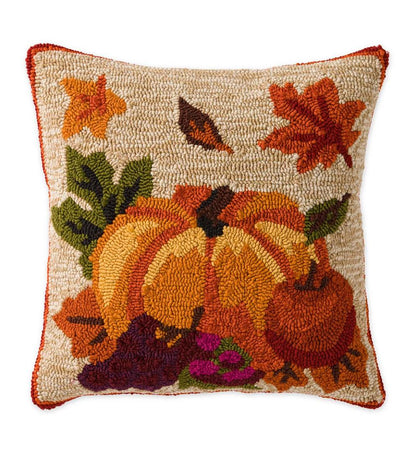 Plow & Hearth Home Accents Indoor Living Indoor/Outdoor Fall Bounty Hand Hooked Polypropylene Throw Pillow