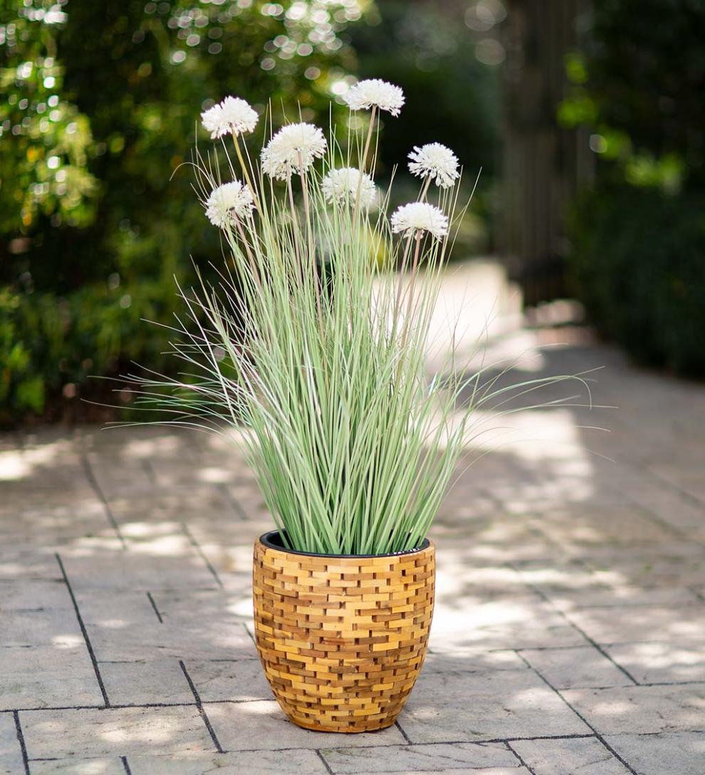 Plow & Hearth Home Accents Indoor Living Indoor/Outdoor Faux Alliums And Grass Potted Plant