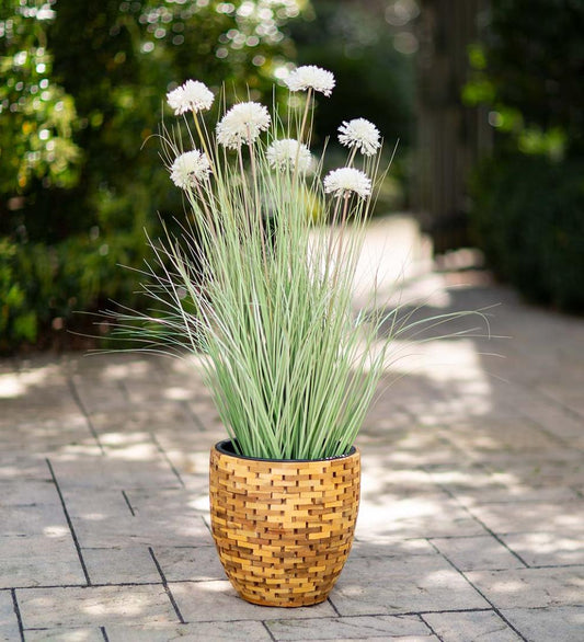 Plow & Hearth Home Accents Indoor Living Indoor/Outdoor Faux Alliums And Grass Potted Plant