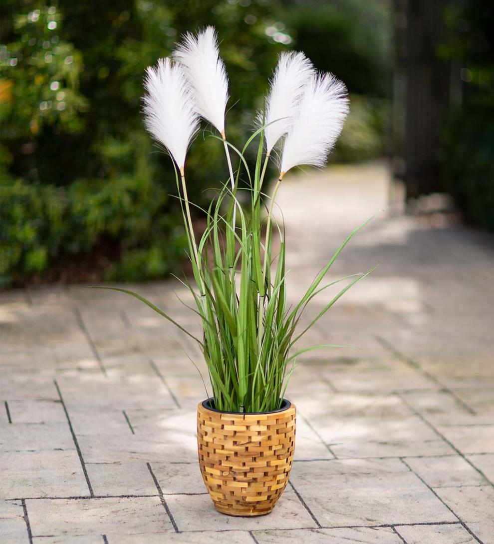 Plow & Hearth Home Accents Indoor Living Indoor/Outdoor Faux Pampas Grass Potted Plant
