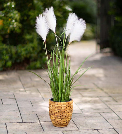 Plow & Hearth Home Accents Indoor Living Indoor/Outdoor Faux Pampas Grass Potted Plant