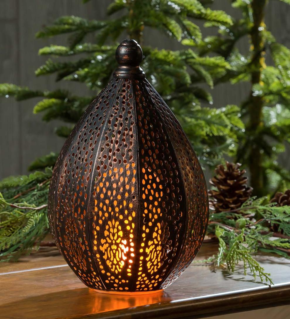 Plow & Hearth Home Accents Indoor Living Indoor/Outdoor Flicker Flame Battery Operated Moroccan Die Cut Lantern