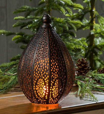 Plow & Hearth Home Accents Indoor Living Indoor/Outdoor Flicker Flame Battery Operated Moroccan Die Cut Lantern