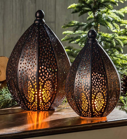 Plow & Hearth Home Accents Indoor Living Indoor/Outdoor Flicker Flame Battery Operated Moroccan Die Cut Lantern